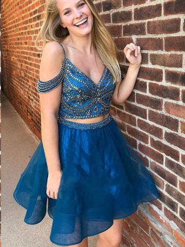 Two Piece Homecoming Dresses Aline Rhinestone Short Prom Dress Sexy Party Dress JK868|Annapromdress