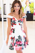 Floral Print Homecoming Dresses A-line Off-the-shoulder Short Prom Dress Party Dress JK877|Annapromdress