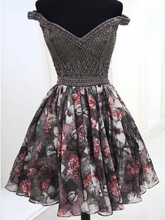 Sparkly Homecoming Dresses A Line Floral Print Short Prom Dress Beading Party Dress JK878|Annapromdress