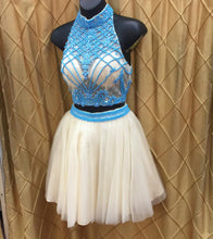 Two Piece Homecoming Dresses Aline High Neck Rhinestone Short Prom Dress Party Dress JK883|Annapromdress