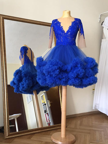 Half Sleeve Homecoming Dresses A Line Royal Blue Short Prom Dress Party Dress JK885|Annapromdress