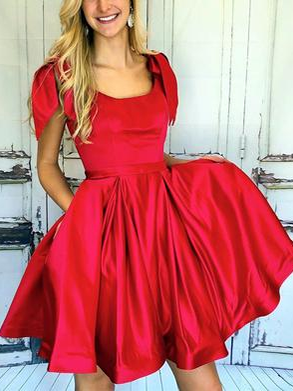 Simple Homecoming Dresses Scoop Aline Red Short Prom Dress Cute Party Dress JK907|Annapromdress