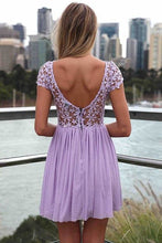 Chic Homecoming Dresses Bateau A Line Lace Open Back Short Prom Dress Fashion Party Dress JK920|Annapromdress