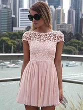 Chic Homecoming Dresses Bateau A Line Lace Open Back Short Prom Dress Fashion Party Dress JK920|Annapromdress