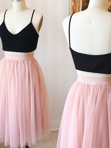 Two Piece Homecoming Dresses Aline Black and Pink Short Prom Dress Simple Party Dress JK922|Annapromdress