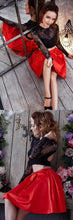 Two Piece Homecoming Dresses Long Sleeve Black and Red Short Prom Dress Lace Party Dress JK925|Annapromdress