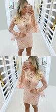 Long Sleeve Homecoming Dresses Sheath Lace Short Prom Dress Fashion Party Dress JK935|Annapromdress