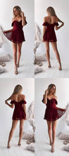 Burgundy Homecoming Dresses Aline Spaghetti Straps Short Prom Dress Lace Party Dress JK939