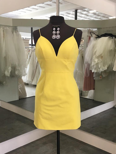 Cheap Homecoming Dresses Sheath Spaghetti Straps Short Prom Dress Yellow Party Dress JK943|Annapromdress