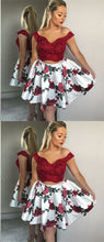 Two Piece Homecoming Dresses Aline Floral Print Short Prom Dress Lace Party Dress JK947