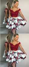 Two Piece Homecoming Dresses Aline Floral Print Short Prom Dress Lace Party Dress JK947