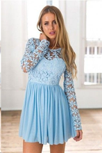 Cheap Homecoming Dresses A Line Long Sleeve Short Prom Dress Lace Party Dress JK951|Annapromdress