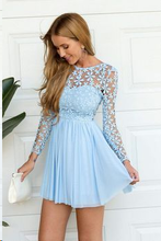 Cheap Homecoming Dresses A Line Long Sleeve Short Prom Dress Lace Party Dress JK951|Annapromdress