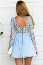 Cheap Homecoming Dresses A Line Long Sleeve Short Prom Dress Lace Party Dress JK951|Annapromdress