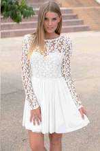 Cheap Homecoming Dresses A Line Long Sleeve Short Prom Dress Lace Party Dress JK951|Annapromdress
