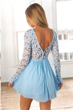 Cheap Homecoming Dresses A Line Long Sleeve Short Prom Dress Lace Party Dress JK951|Annapromdress
