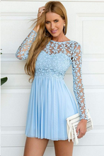 Cheap Homecoming Dresses A Line Long Sleeve Short Prom Dress Lace Party Dress JK951|Annapromdress