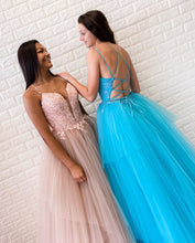 Spaghetti Straps V-Necl Lace Appliques Bodice Modest Tull Prom Evening Dress JKA010