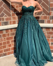 Dark Green Tulle Appliques Beaded Ball Gown Sweetheart Long Prom Evening Dress JKA015|Annapromdress