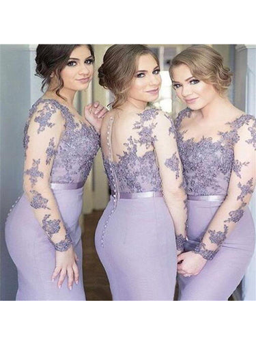 Bridesmaid Dresses Lilac Sexy Long Sleeve Long Bridesmaid Dresses #JKB006