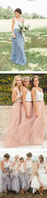 Bridesmaid Dresses Pink Tulle Cheap Scoop Long Bridesmaid Dresses #JKB007