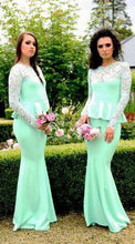 Bridesmaid Dresses Lace Long Sleeve Sage Mermaid Bridesmaid Dresses #JKB013