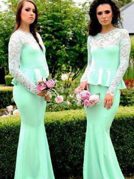 Bridesmaid Dresses Lace Long Sleeve Sage Mermaid Bridesmaid Dresses #JKB013