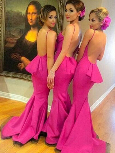 Bridesmaid Dresses Backless Sexy Fuchsia Mermaid Bridesmaid Dresses #JKB014