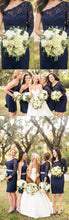 Short Bridesmaid Dresses One Shoulder Long Sleeve Lace Bridesmaid Dresses JKB018