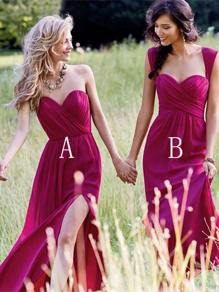 Cheap Bridesmaid Dresses Chiffon A-line Sexy Silt Fuchsia Bridesmaid D –  Anna PromDress