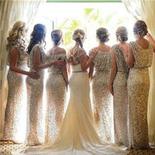 Long Bridesmaid Dresses Gold Sexy Sheath/Column Sequins Bridesmaid Dresses JKB021