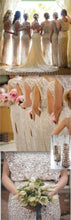 Long Bridesmaid Dresses Gold Sexy Sheath/Column Sequins Bridesmaid Dresses JKB021
