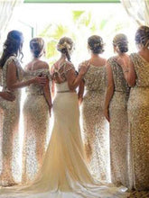Long Bridesmaid Dresses Gold Sexy Sheath/Column Sequins Bridesmaid Dresses JKB021