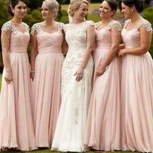 Chic Bridesmaid Dresses A-line V-neck Pearl Pink Long Bridesmaid Dresses JKB026