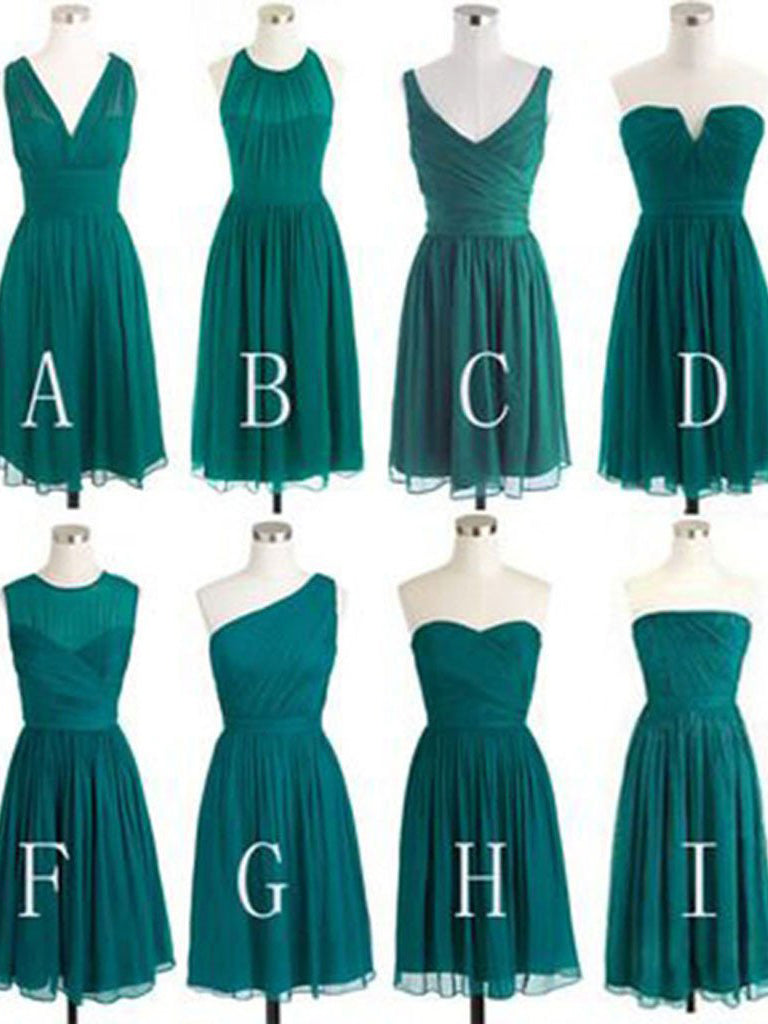 Short Bridesmaid Dresses Dark Green V-neck Sweetheart Chiffon Bridesmaid Dresses JKB040