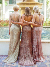 Chic Bridesmaid Dresses Sequins Gold V-neck Halter Sexy Long Bridesmaid Dresses JKB042