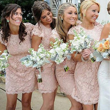 Sexy Bridesmaid Dresses Scoop Tulle Lace Pink Short Bridesmaid Dresses JKB043