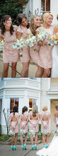 Sexy Bridesmaid Dresses Scoop Tulle Lace Pink Short Bridesmaid Dresses JKB043