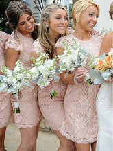 Sexy Bridesmaid Dresses Scoop Tulle Lace Pink Short Bridesmaid Dresses JKB043