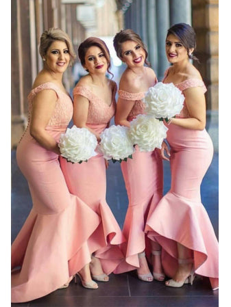 Sexy Bridesmaid Dresses Trumpet/Mermaid Off-the-shoulder Long Bridesmaid Dresses JKB046