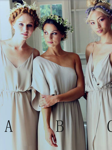 Sexy Cheap Bridesmaid Dresses Spaghetti Straps One Shoulder Long Bridesmaid Dresses JKB050