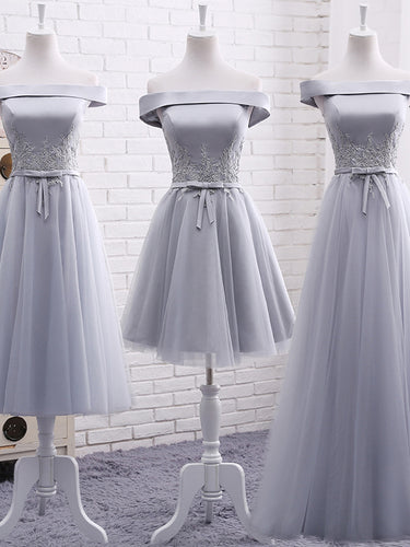 Long Bridesmaid Dresses Off-the-shoulder Appliques Tulle Bridesmaid Dresses JKB054