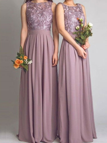 Beautiful Bridesmaid Dresses Scoop Lace Floor-length Chiffon Bridesmaid Dresses JKB059