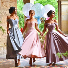Chic Bridesmaid Dresses Off-the-shoulder Ankle-length Appliques Bridesmaid Dresses JKB064