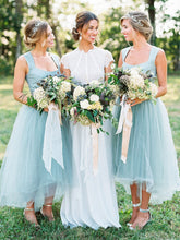 Chic Unique Bridesmaid Dresses Straps Asymmetrical Tulle Bridesmaid Dresses JKB066