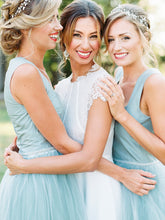 Chic Unique Bridesmaid Dresses Straps Asymmetrical Tulle Bridesmaid Dresses JKB066