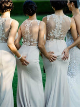 Beautiful Bridesmaid Dresses Scoop Sheath Long Satin Grey Bridesmaid Dresses JKB068|Annapromdress
