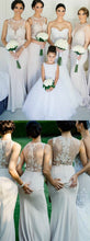 Beautiful Bridesmaid Dresses Scoop Sheath Long Satin Grey Bridesmaid Dresses JKB068|Annapromdress