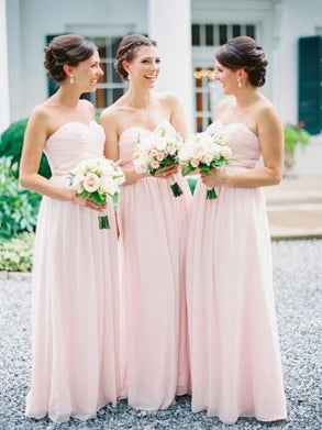 Pink Cheap Bridesmaid Dresses A Line Sweetheart Long Chiffon Bridesmaid Dresses JKB069|Annapromdress