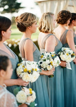 Cheap Long Bridesmaid Dresses Simple Tulle V-neck Romantic Bridesmaid Dresses JKB070|Annapromdress